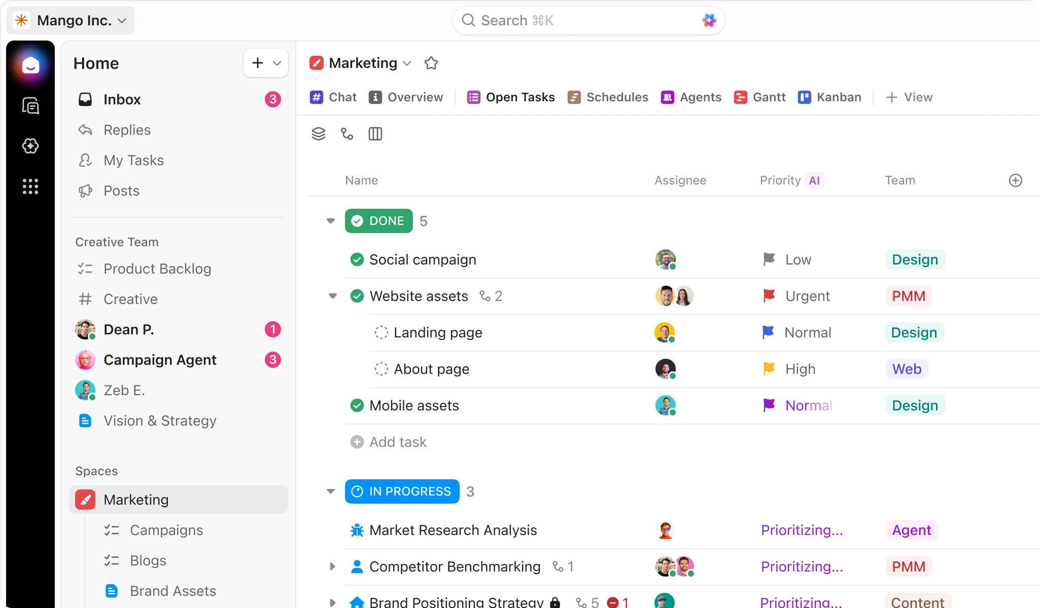 user interface comparison ClickUp Project view
